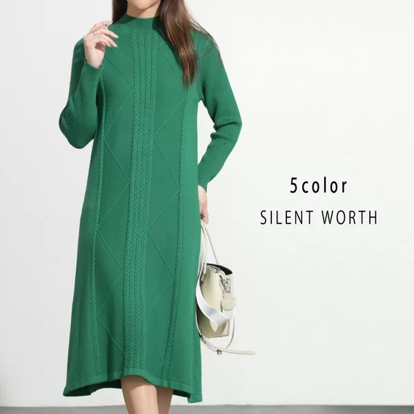 ケーブル柄ニットワンピース