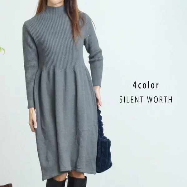 リブ起毛ニットワンピース