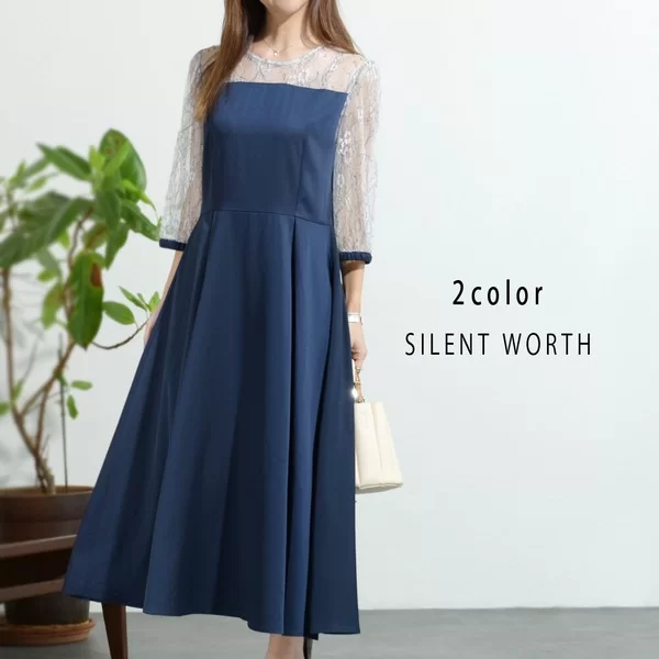 レース切替タックフレアワンピース