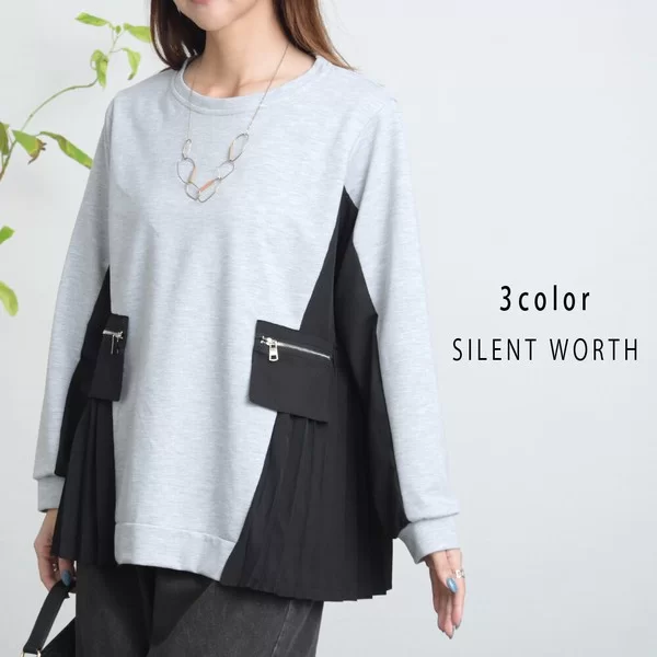 サイドプリーツ異素材切替プルオーバー