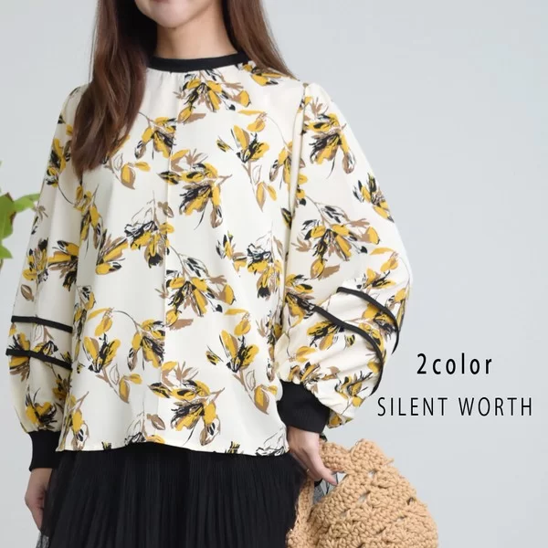 花柄ボリュームスリーブプルオーバー