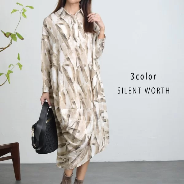 総柄変形コクーンワンピース