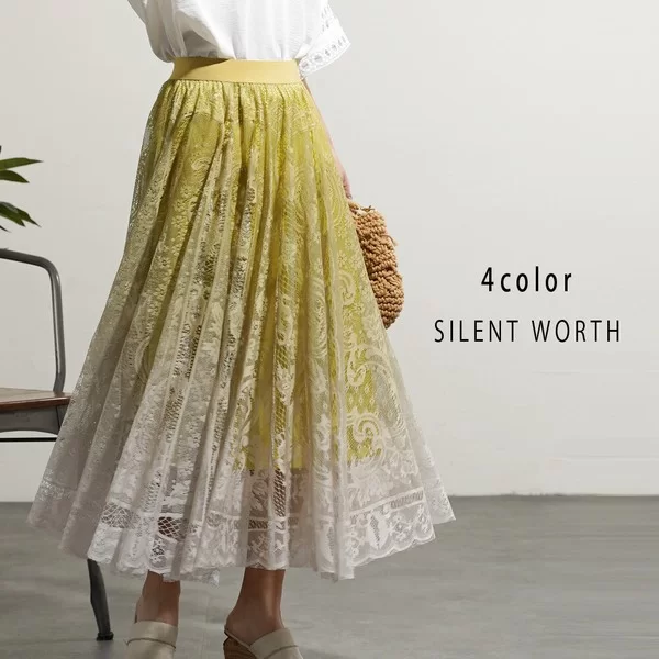 グラデパネル柄レーススカート