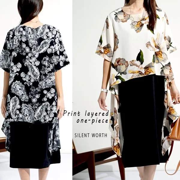 プリントレイヤードワンピース