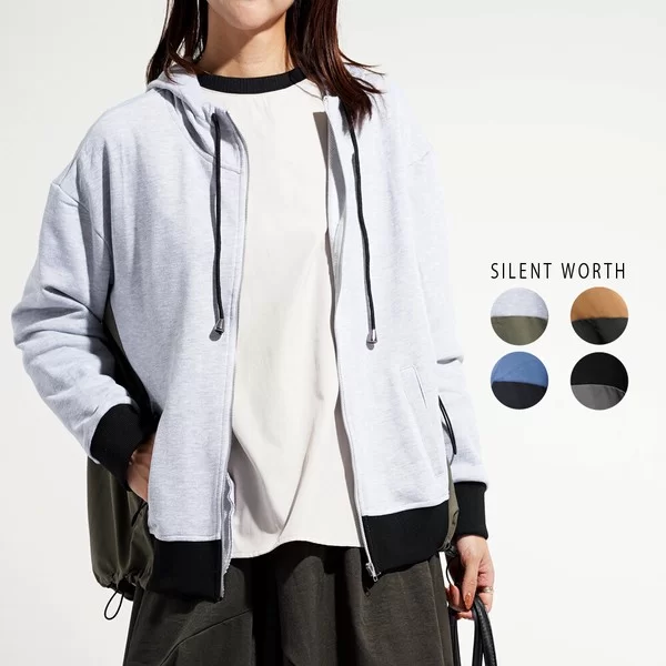 【2025新作】異素材切替ジップアップパーカー