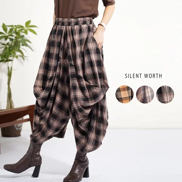 【2025新作】チェック柄変形ビッグパンツ
