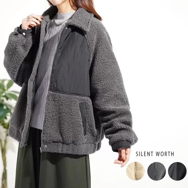 ジップアップボア切替ブルゾン