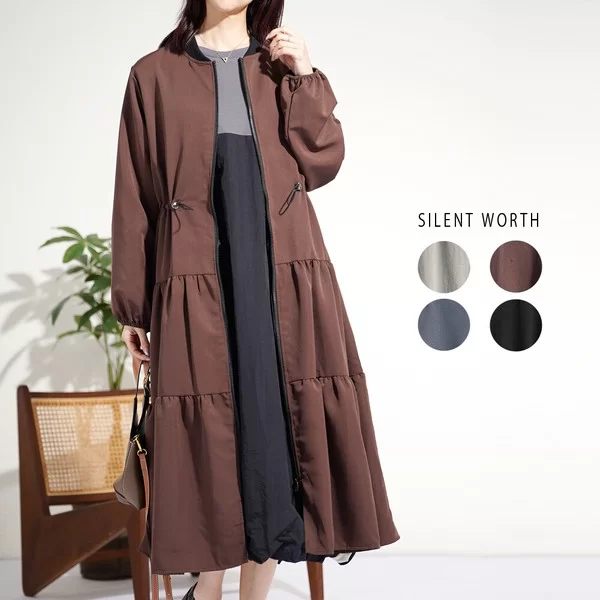 【2025新作】ティアード切替ジップアップコート