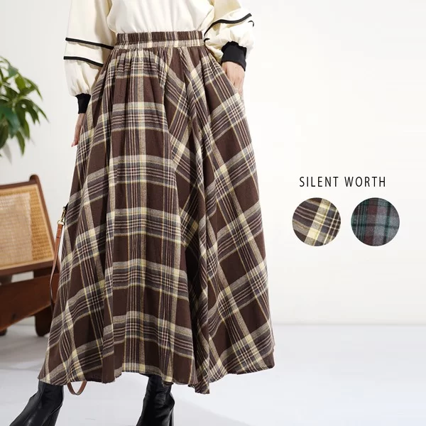 起毛大判チェック柄フレアスカート