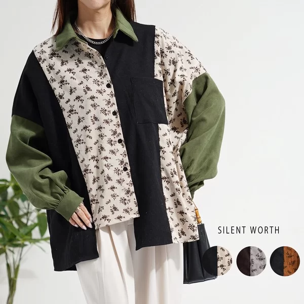 //花柄パッチワークシャツ