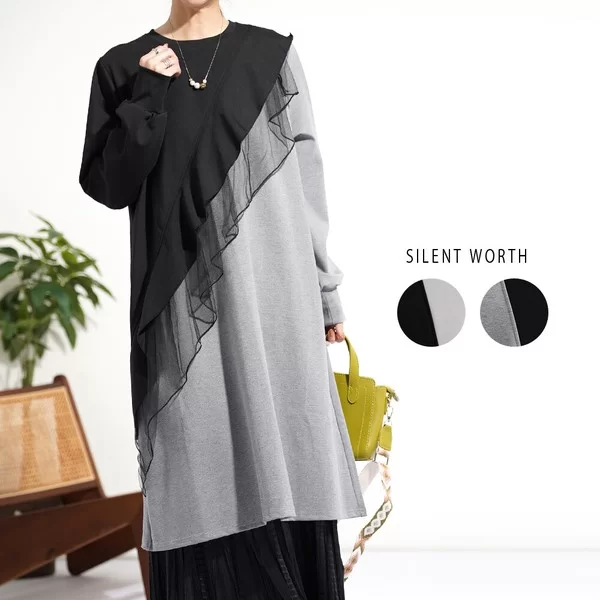 【2026新作】アシメフリルバイカラー切替ワンピース(n)