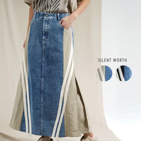 【2026新作】ラインデザインデニムロングスカート(n)
