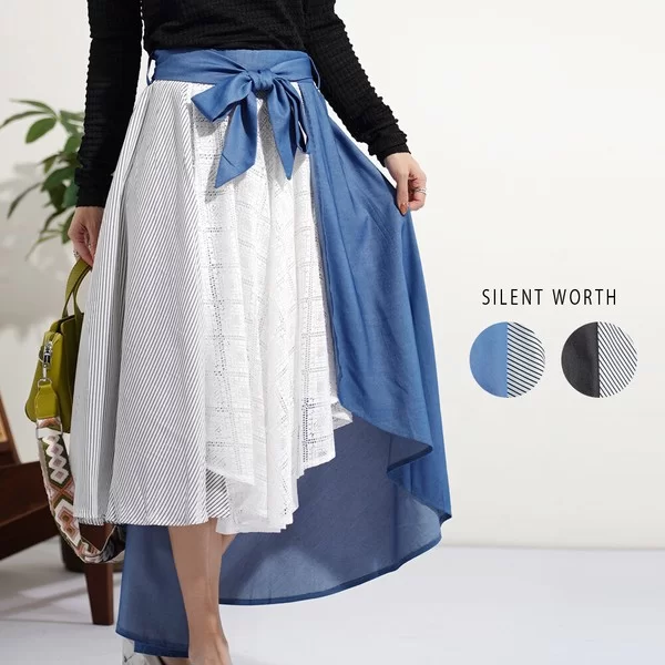 【2026新作】レース×デニムアシメスカート(n)