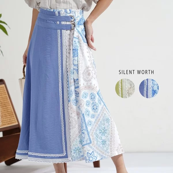【2026新作】アシメ飾りベルトエスニック柄スカート(n)