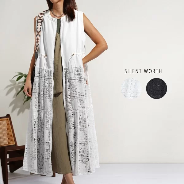 【2026新作】レース切替ティアードジレワンピース(n)