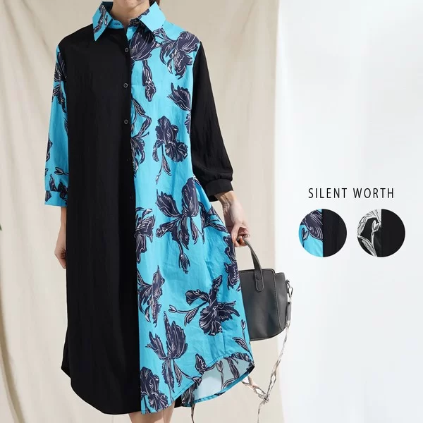 【2026新作】大判花柄切替シャツワンピース(n)