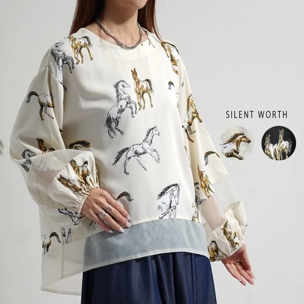 【2026新作】シアー切替ホース柄ブラウス(n)