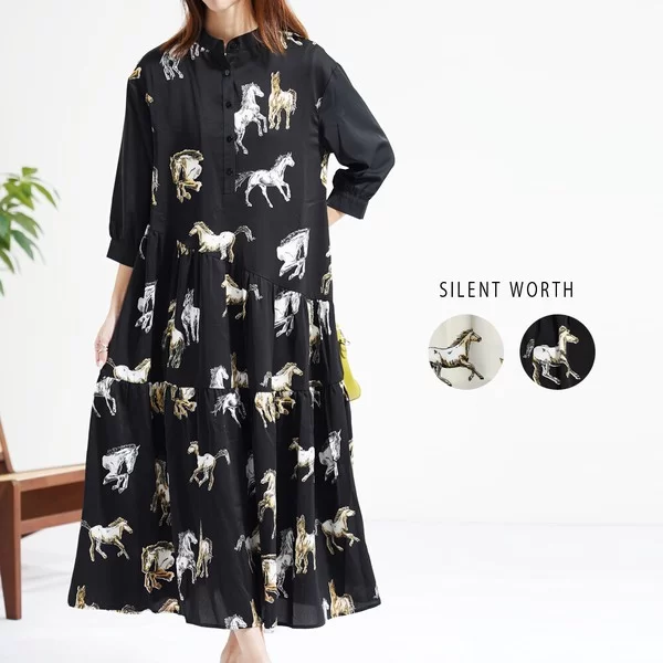 【2026新作】ホース柄アシメ切替ワンピース(n)