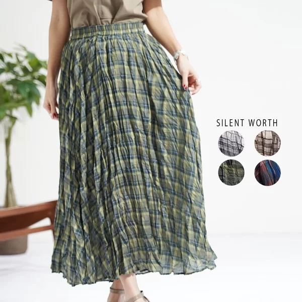 【2026新作】しわ加工チェック柄フレアスカート(n)
