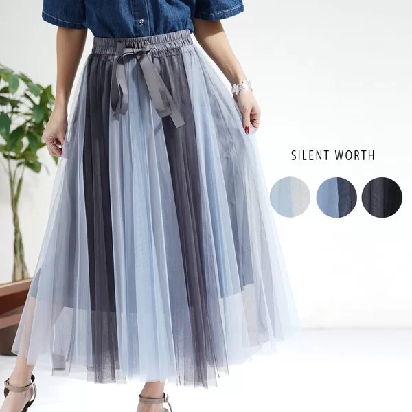 【2026新作】バイカラーチュールフレアスカート(n)