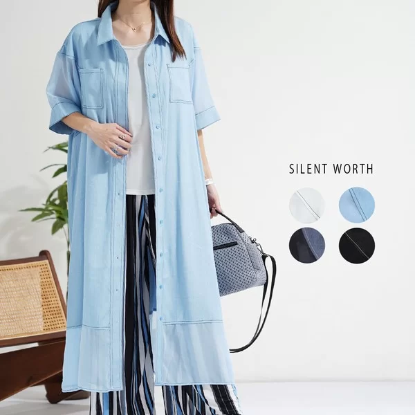 【2026新作】デニム×シアー切替シャツワンピース(n)