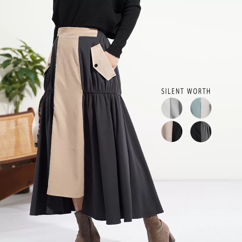 【2026新作】シャーリング配色切替スカート♪
