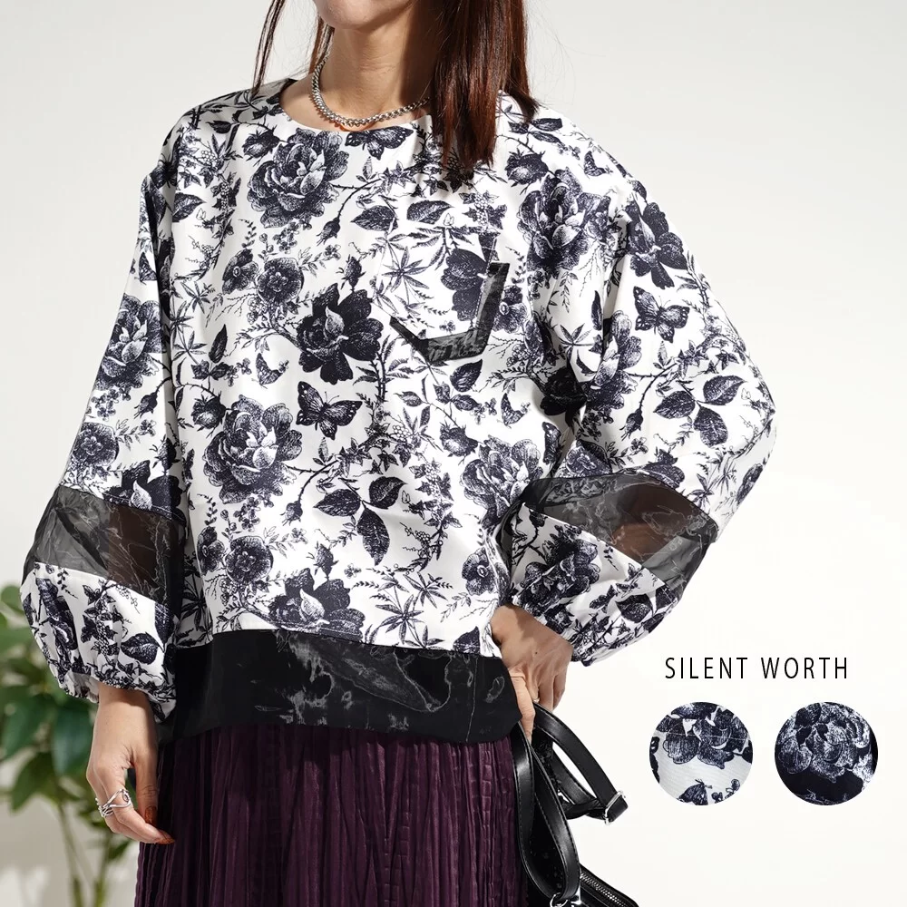 【2026新作】花柄×オーガンジー切替プルオーバー♪