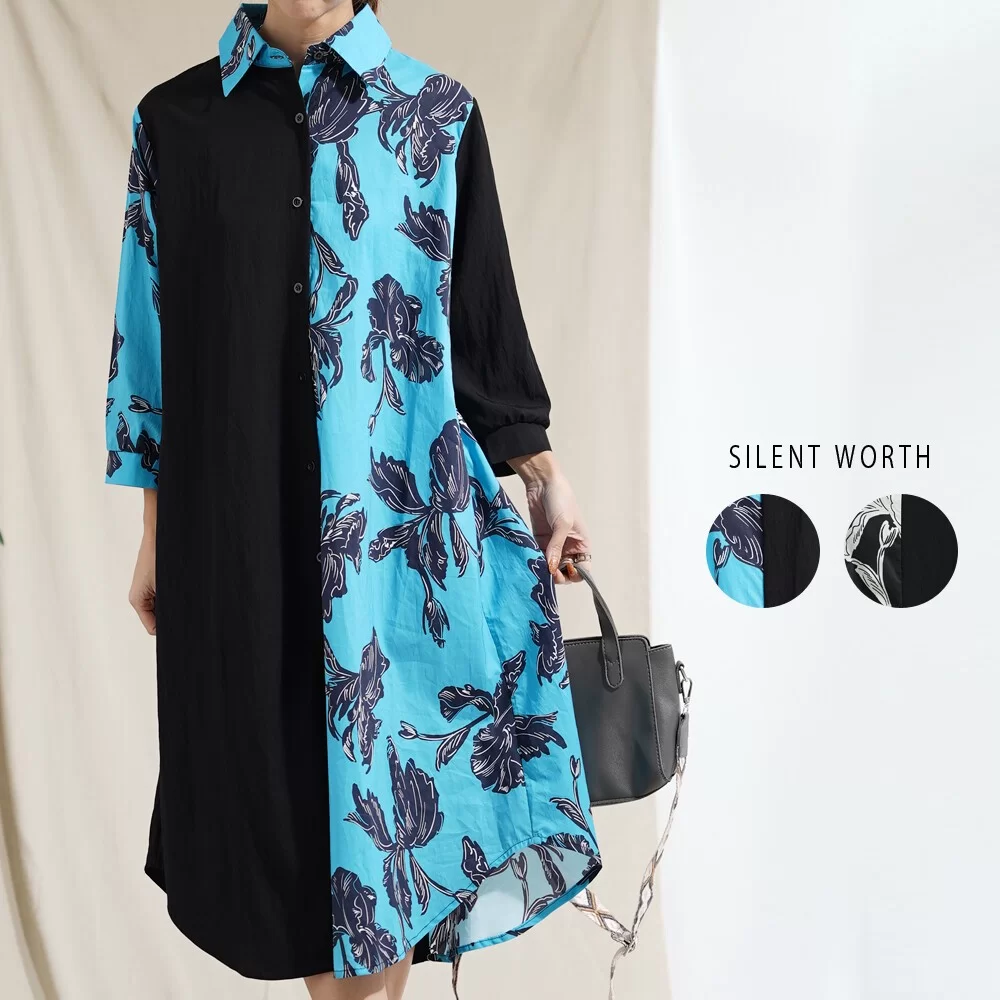【2026新作】大判花柄切替シャツワンピース♪