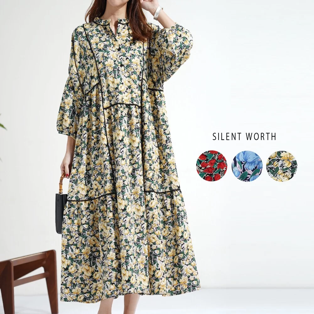 【2026新作】総花柄パイピングデザインワンピース♪