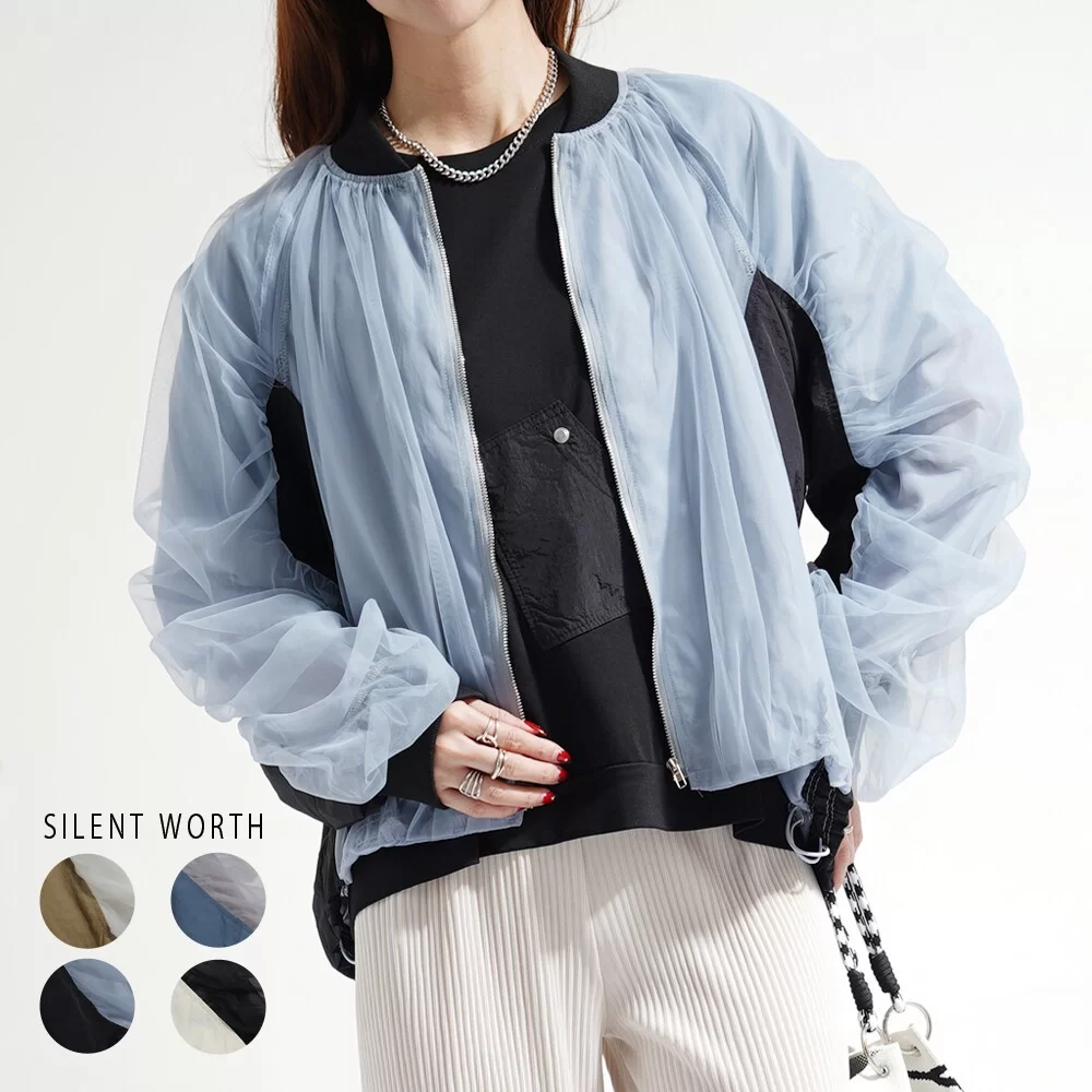 【2026新作】シャーリング配色切替ブルゾン♪