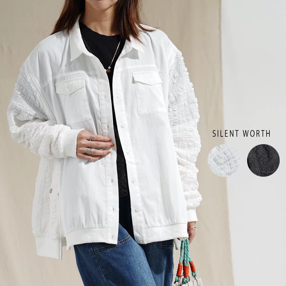 【2026新作】ジャカード切替ジップデザインジャケット♪