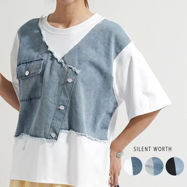 【2026新作】デニムパッチワークTシャツ(n)
