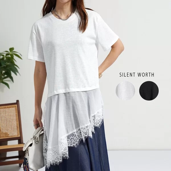 【2026新作】裾アシメレース使い半袖Tシャツ(n)
