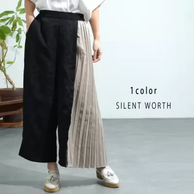 サイドプリーツ花柄切替パンツ