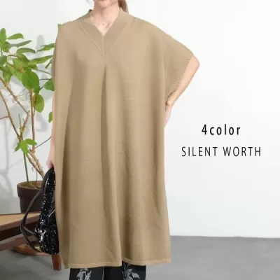 Vネックビッグニットワンピース