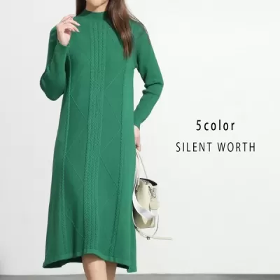 ケーブル柄ニットワンピース
