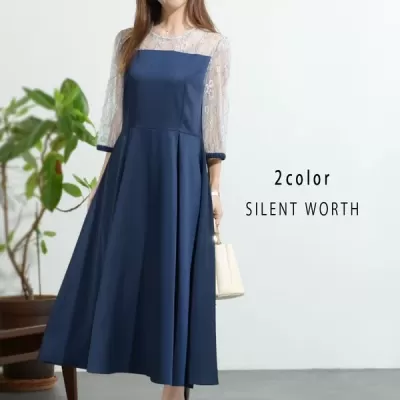 レース切替タックフレアワンピース