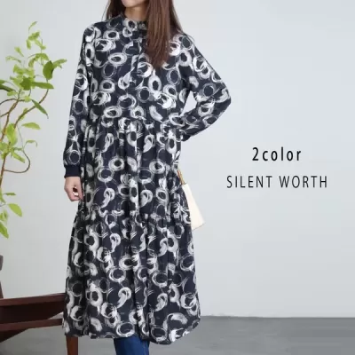 変形ドット柄ティアードワンピース