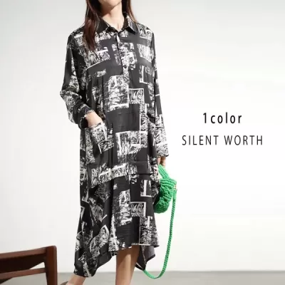 総柄タック襟付ワンピース