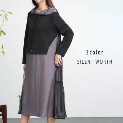 異素材切替バックティアードワンピース