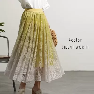 グラデパネル柄レーススカート