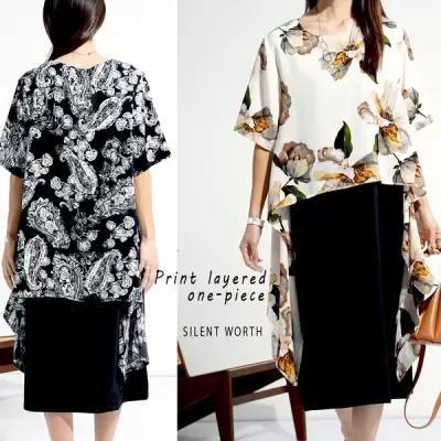 プリントレイヤードワンピース