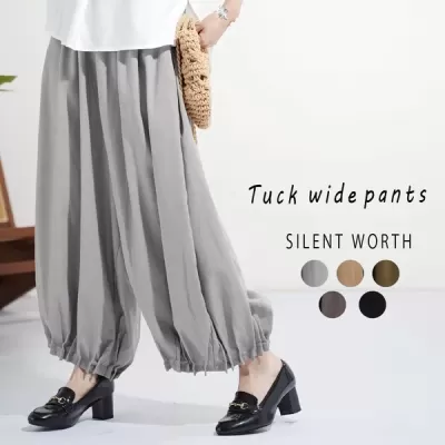 裾タックワイドパンツ