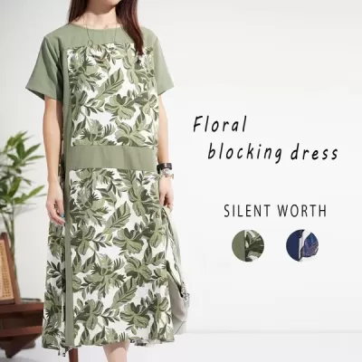 プリント配色切替ワンピース