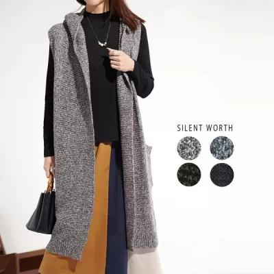 フードロングニットベスト