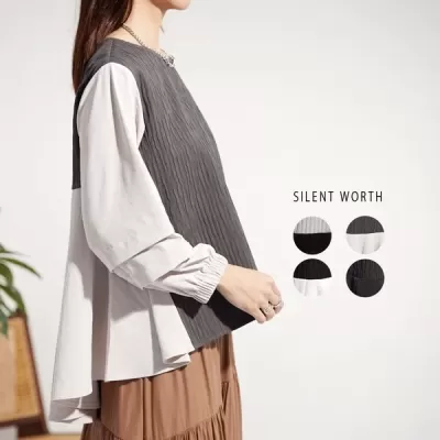 【2025新作】ストライプ柄ジャカード切替プルオーバー