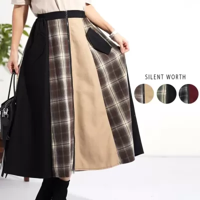 パッチワークジップデザインスカート