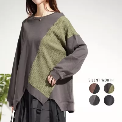 アシメ異素材切替プルオーバー