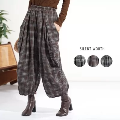 大判チェックタック変形パンツ