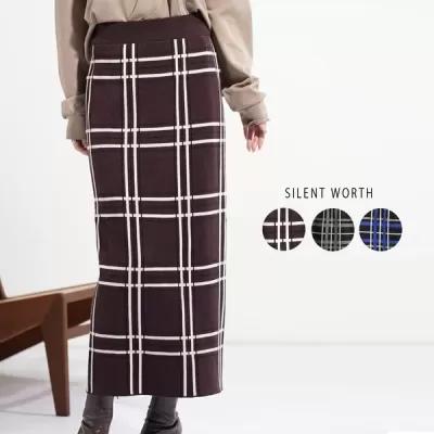 大判チェックニットスカート